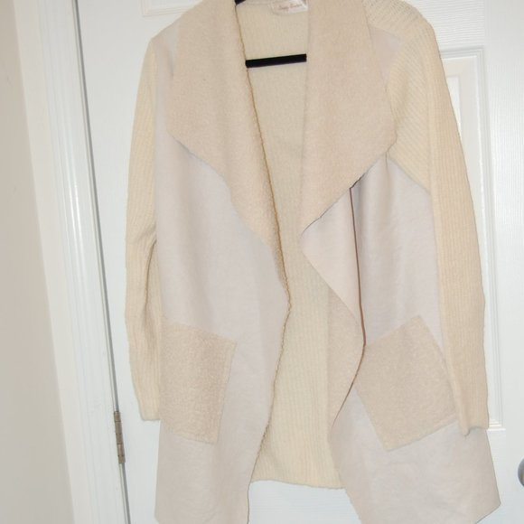 Simply Couture XL Ivory Suede& Sherpa Like Open Jacket W/ Knit Sleeves & Back - Picture 6 of 11
